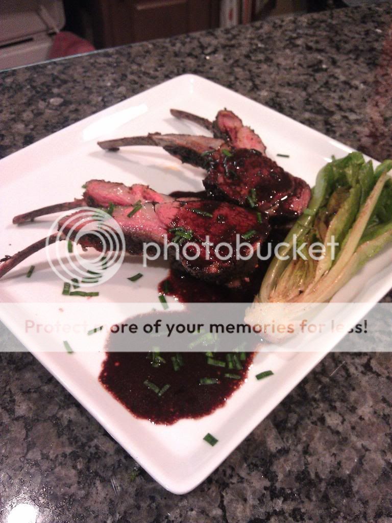 SV Rack of lamb, red wine reduction, with grilled romaine... best egged
